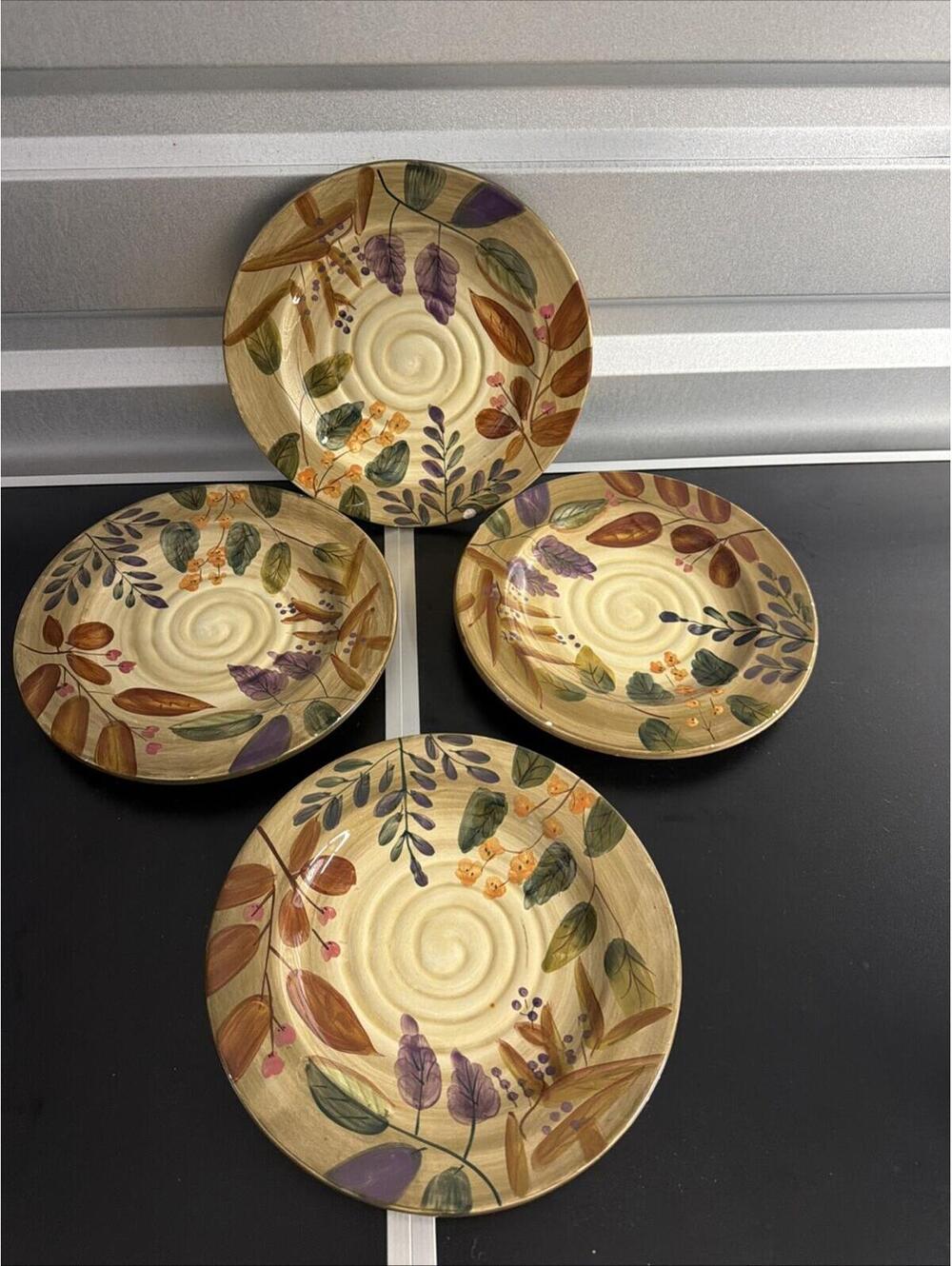 VTG Home Trends SHADOWWOOD 4 Fall Leaves Flower Stoneware Salad Plates 9.5" *